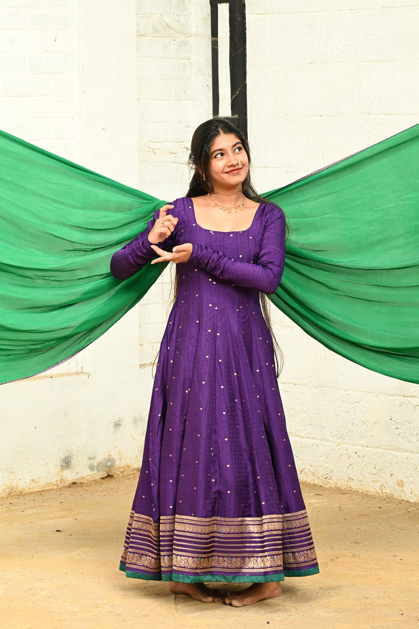 Violet Anarkali with Green Dupatta