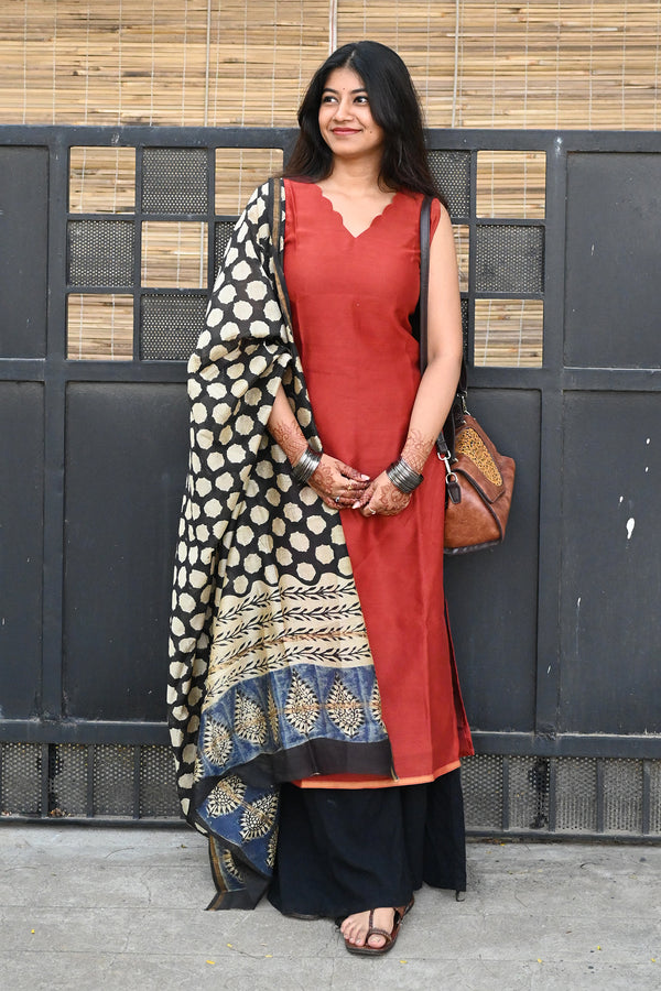 Rust Chanderi Top and Dupatta