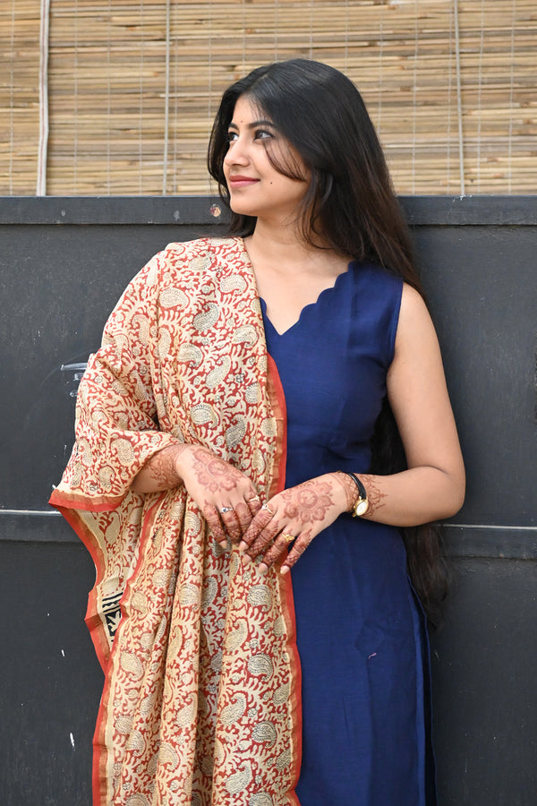 Royal Blue Chanderi Top and Dupatta