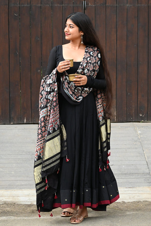 Black Anarkali with Pure Modal Black Dupatta