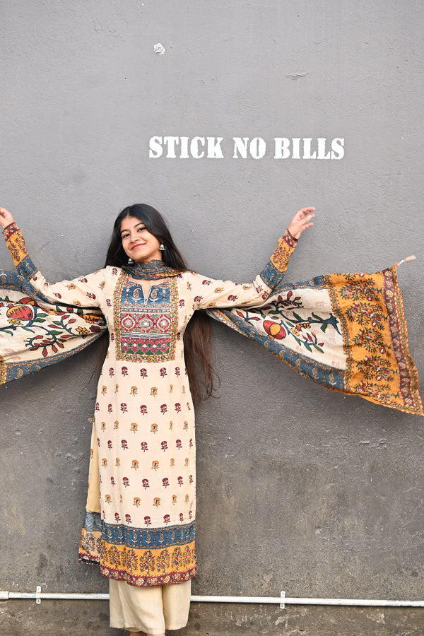 Half white crepe embroidered salwar set (Full set)