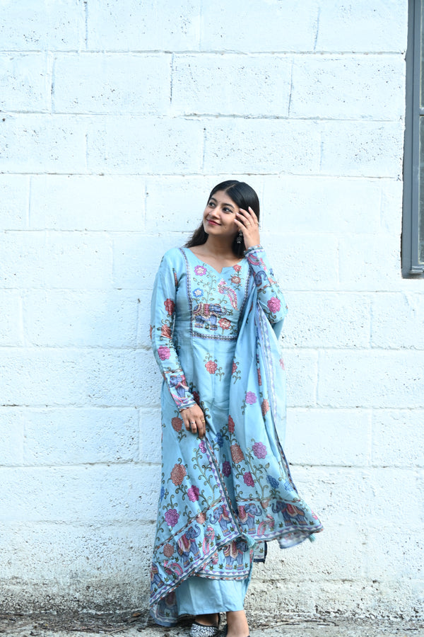 Blue pure Upada silk (Full set)