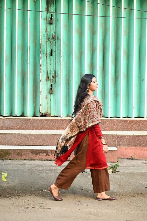 Red Pure Chanderi Top and Maheshwari Dupatta with Bottom