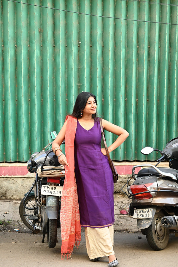 Violet Pure Chanderi Top and Kota Dupatta with Bottom