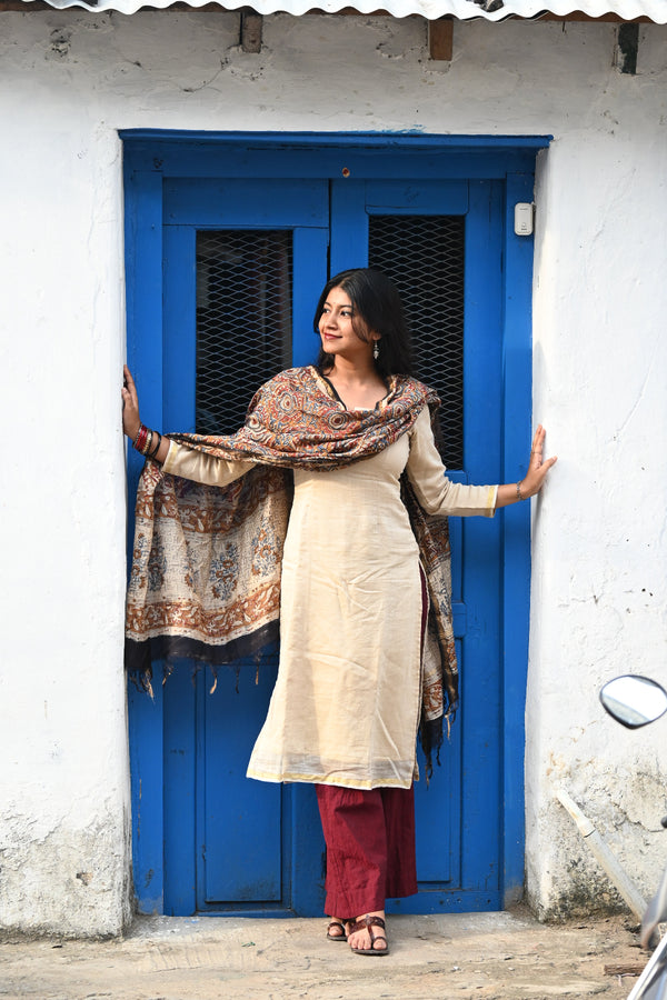 Half white Pure Chanderi Top and Maheshwari Dupatta with Bottom