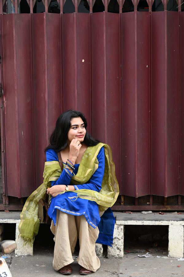 Blue Pure Chanderi Top and Kota Dupatta with Bottom