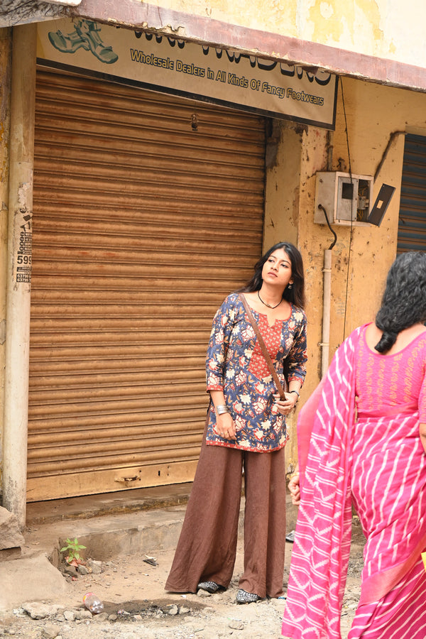 Blue Pure Chanderi Modal Short Kurta