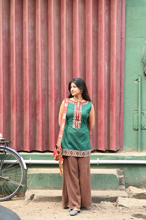 Green pure handloom cotton short kurta