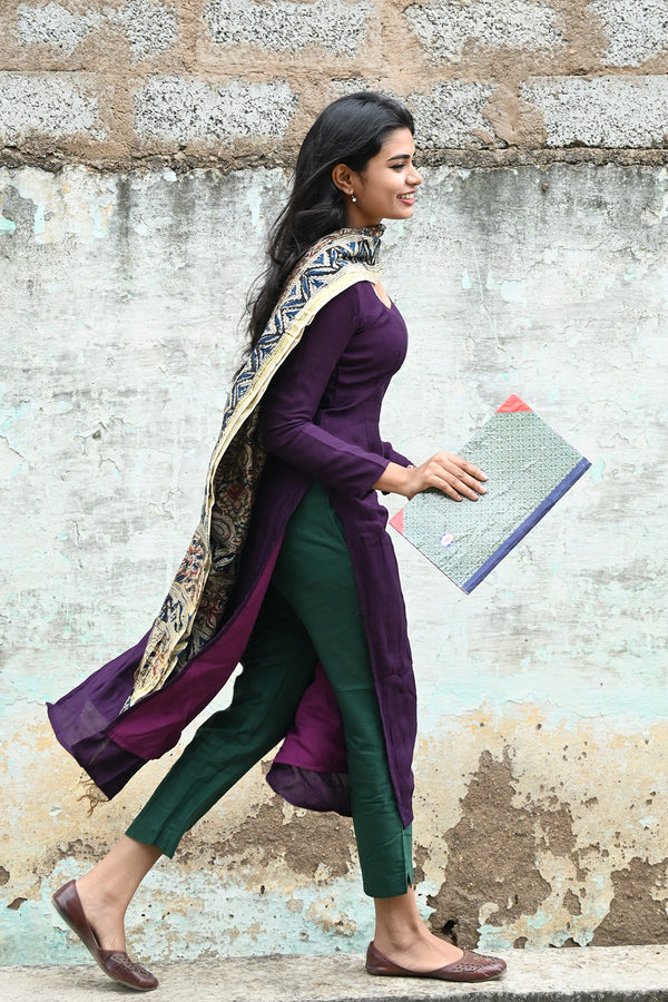 Purple Pure Chanderi Top and Kalamkari Dupatta with Bottom