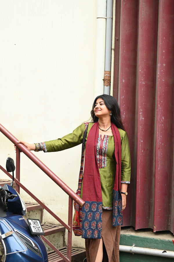 Green Pure Chanderi Short Kurta