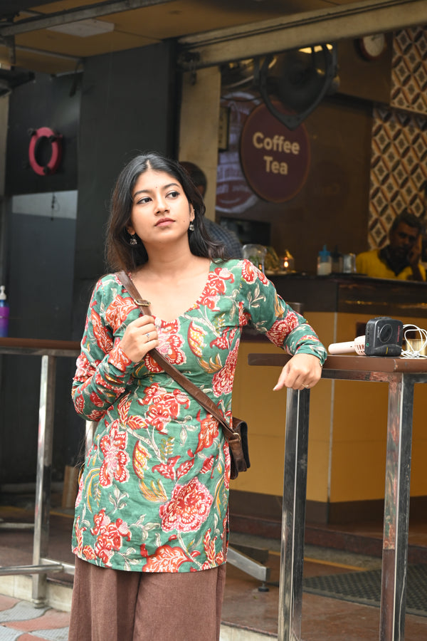 Green Mul Cotton Short Kurta