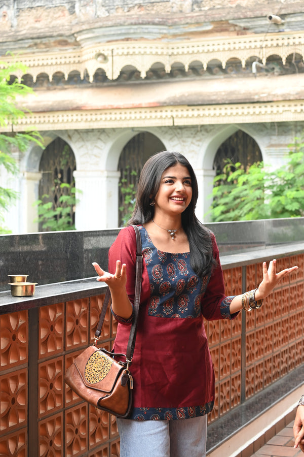 Maroon Pure Chanderi Short Kurta