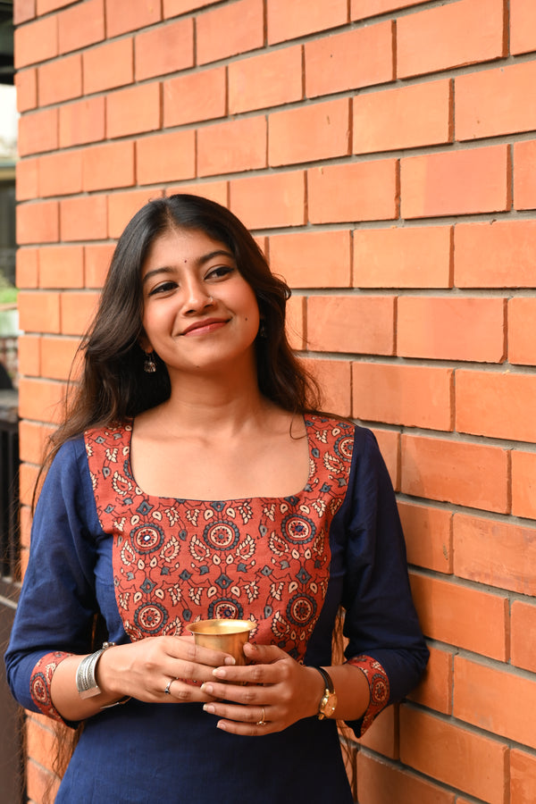 Blue Pure Handloom Cotton Short Kurta