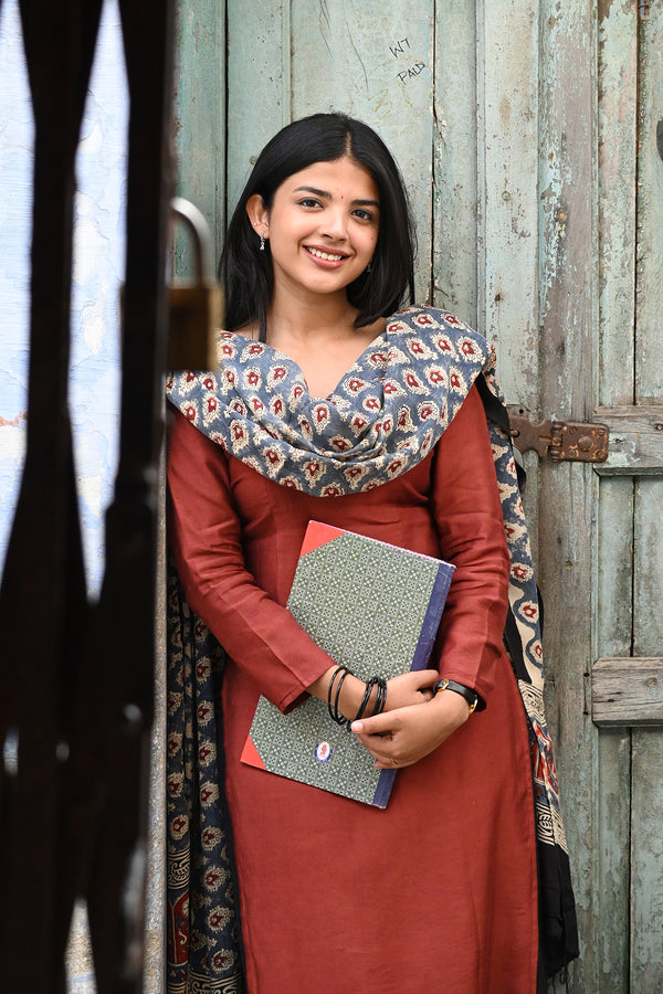 Brown Pure Chanderi Top and dupatta with bottom