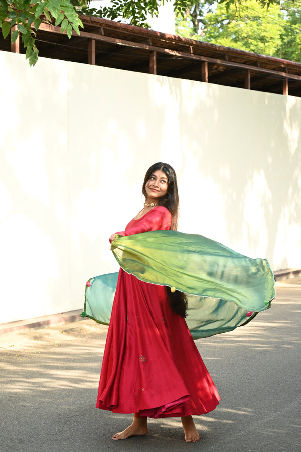 Pink hand embroidered anarkali with dupatta