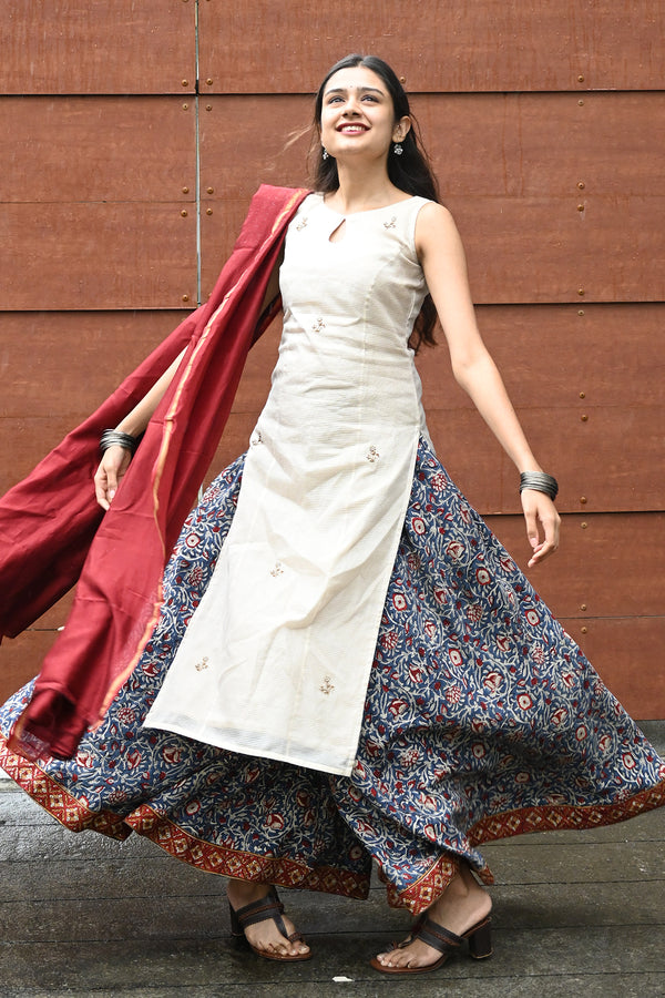 Half White Hand Embroidered Sharara Set