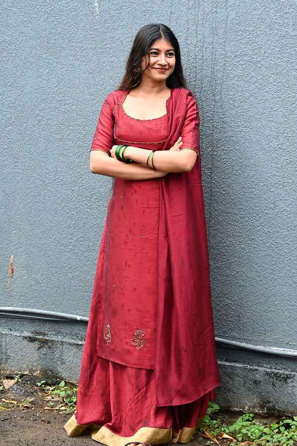 Maroon Hand Embroidered Sharara Set